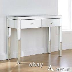 UK Crystal Mirrored Glass Dressing Table Console Hallway Twin Drawer Dresser