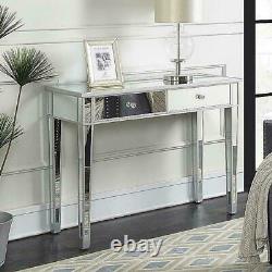 UK Mirrored Glass 2 Drawers Dressing Table Console Make-up Desk Bedroom