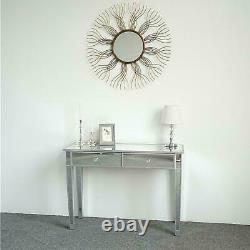 UK Mirrored Glass 2 Drawers Dressing Table Console Make-up Desk Bedroom