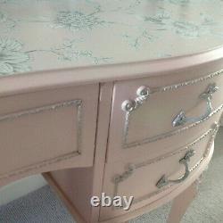 Upcycled French Style Dressing Table/Stool/mirror shell pink