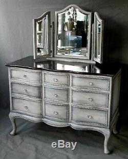 Upcycled chest of drawers dressing table queen Anne style with tryptic mirror
