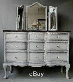 Upcycled chest of drawers dressing table queen Anne style with tryptic mirror