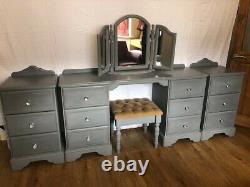 Upcycled wooden dressing table set with bedside cabinets and dovetailed drawers