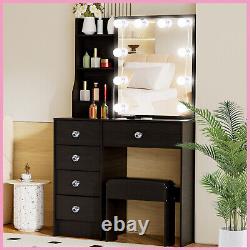 Vanity Dressing Table Computer Desk Bedroom Furniture with 6 Drawers + LED Mirror