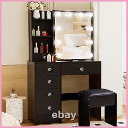 Vanity Dressing Table Computer Desk Bedroom Furniture with 6 Drawers + LED Mirror