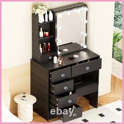 Vanity Dressing Table Computer Desk Bedroom Furniture with 6 Drawers + LED Mirror