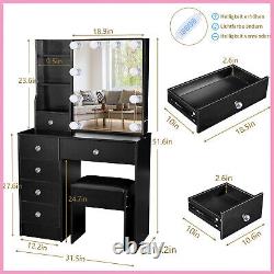 Vanity Dressing Table Computer Desk Bedroom Furniture with 6 Drawers + LED Mirror