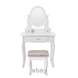 Vanity Dressing Table Set Jewelry Makeup Desk With Mirror Stool & 3 Drawers New