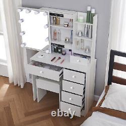 Vanity Dressing Table Set Makeup Desk with 6 Drawers LED Light Sliding Mirror UK