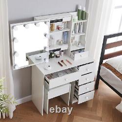 Vanity Dressing Table Set Makeup Desk with 6 Drawers LED Light Sliding Mirror UK