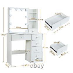 Vanity Dressing Table Set Makeup Desk with 6 Drawers LED Light Sliding Mirror UK