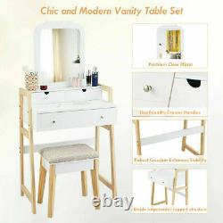 Vanity Dressing Table Set Wooden Detachable Makeup Dresser Table Stool With Mirror