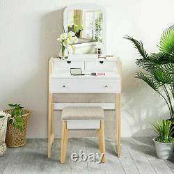 Vanity Dressing Table Set Wooden Detachable Makeup Dresser Table Stool With Mirror