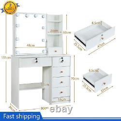 Vanity Dressing Table Set with 10LED Sliding Mirror 6 Drawers Makeup Desk Bedroom