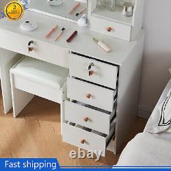 Vanity Dressing Table Set with 10LED Sliding Mirror 6 Drawers Makeup Desk Bedroom