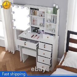 Vanity Dressing Table Set with 10LED Sliding Mirror 6 Drawers Makeup Desk Bedroom