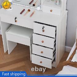 Vanity Dressing Table Set with 10LED Sliding Mirror 6 Drawers Makeup Desk Bedroom