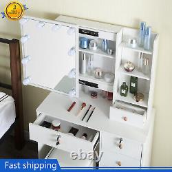 Vanity Dressing Table Set with 10LED Sliding Mirror 6 Drawers Makeup Desk Bedroom