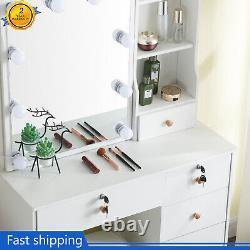 Vanity Dressing Table Set with 10LED Sliding Mirror 6 Drawers Makeup Desk Bedroom