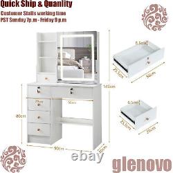Vanity Dressing Table Set with 3 Colors LED Lighted Mirror Makeup Desk For Bedroom