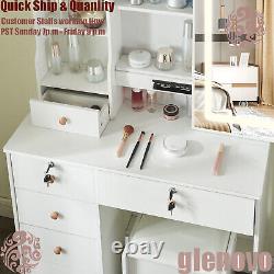 Vanity Dressing Table Set with 3 Colors LED Lighted Mirror Makeup Desk For Bedroom