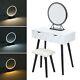 Vanity Dressing Table Set With Led Lights 2 Drawers Cushioned Stool Writing Desk