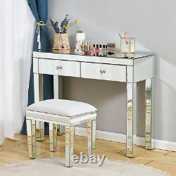 Vanity Dressing Table Stool Glass Mirrored Makeup Desk withMirror, 2 Draw Storage