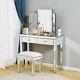 Vanity Dressing Table Stool Glass Mirrored Makeup Desk Withmirror, 2 Drawer Storage