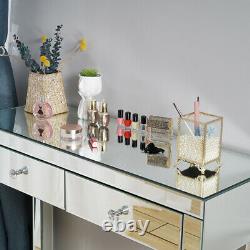 Vanity Dressing Table Stool Glass Mirrored Makeup Desk withMirror, 2 Drawer Storage