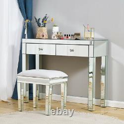 Vanity Dressing Table Stool Glass Mirrored Makeup Desk withMirror, 2 Draws Storage