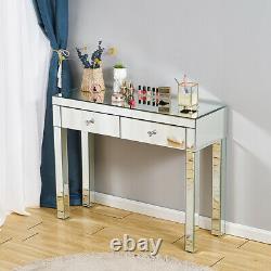 Vanity Dressing Table Stool Glass Mirrored Makeup Desk withMirror&2 Draws Storage