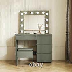 Vanity Dressing Table Stool Set Makeup Dresser Desk Mirror 12 LED Bulbs GREY