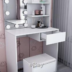 Vanity Dressing Table Stool Set Makeup Dresser Desk Mirror with 10 LED Bulbs