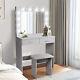 Vanity Dressing Table Stool Set Makeup Mirror/drawers/dimmabl 3 Colors Led Light