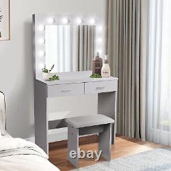 Vanity Dressing Table Stool Set Makeup Mirror/Drawers/Dimmabl 3 Colors LED Light