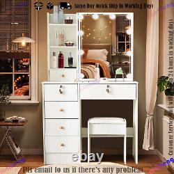 Vanity Dressing Table Stool Set with 10 LED Lights Hollywood Mirror & 6 Drawers UK