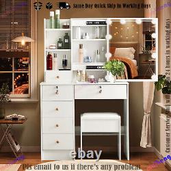 Vanity Dressing Table Stool Set with 10 LED Lights Hollywood Mirror & 6 Drawers UK