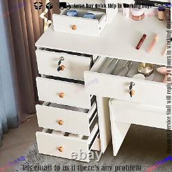 Vanity Dressing Table Stool Set with 10 LED Lights Hollywood Mirror & 6 Drawers UK