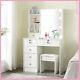 Vanity Dressing Table With Led Lighted Mirror Shelves And 6-drawer Makeup Desk