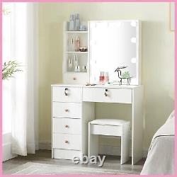 Vanity Dressing Table With LED Lighted Mirror Shelves And 6-Drawer Makeup Desk