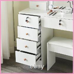 Vanity Dressing Table With LED Lighted Mirror Shelves And 6-Drawer Makeup Desk