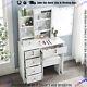 Vanity Dressing Table With 10 Led Lights Hollywood Mirror & 6 Drawers & Stool Set
