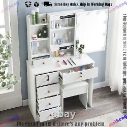 Vanity Dressing Table with 10 LED Lights Hollywood Mirror & 6 Drawers & Stool Set