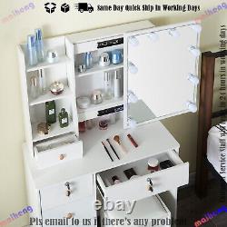 Vanity Dressing Table with 10 LED Lights Hollywood Mirror & 6 Drawers & Stool Set