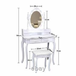 Vanity LED Mirrored Dressing Table Stool Set Vintage Make Up Desk Padded Seat
