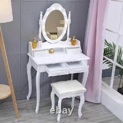 Vanity LED Mirrored Dressing Table Stool Set Vintage Make Up Desk Padded Seat