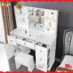 Vanity Makeup Dressing Table 10 Led Mirror Stool Set Cabinet Shelve Dresser Desk