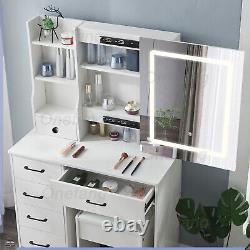 Vanity Makeup Table Dressing Desk Set with 10 Led Lighted Sliding Mirror 6-Drawers
