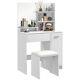 Vanity Mirror Set Wooden Dressing Table Makeup Storage Shelf Padded Chair White