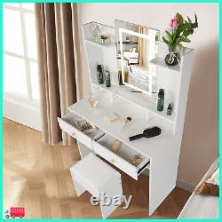 Vanity Modern Dressing Table Stool Set with LED Lighted Large Mirror Makeup Desk